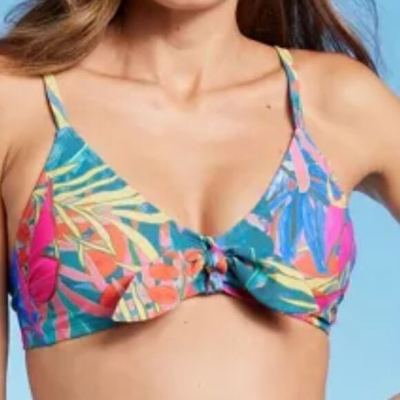 Kona SolWomen's Abstract Tropical Print  Tie-Front Bikini Top NWT.  Size S 4-6 - Picture 2 of 11